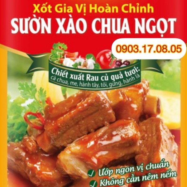 (Hộp 20)Gia vị hoàn chỉnh SƯỜN XÀO CHUA NGỌT Barona (80gr)