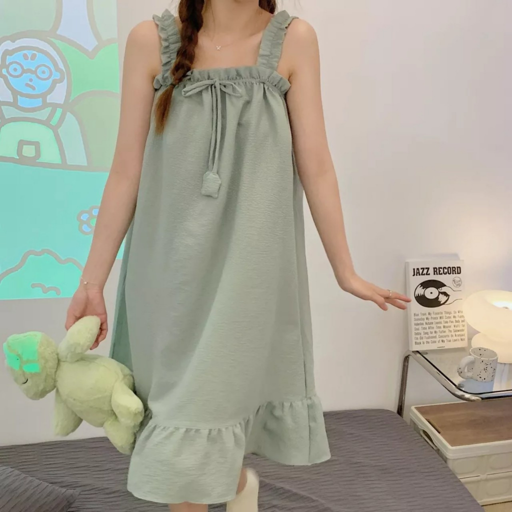 AA18-Đầm 2 dây chất đũi xốp siêu mát váy ngủ cho mùa hè nhiều màu hot