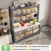 COHF Kitchen Cabinet Floor Standing Storage Organizer Multi Tier Dustproof Dish Microwave Storage Cabinet with Pegboard Utensil Holder