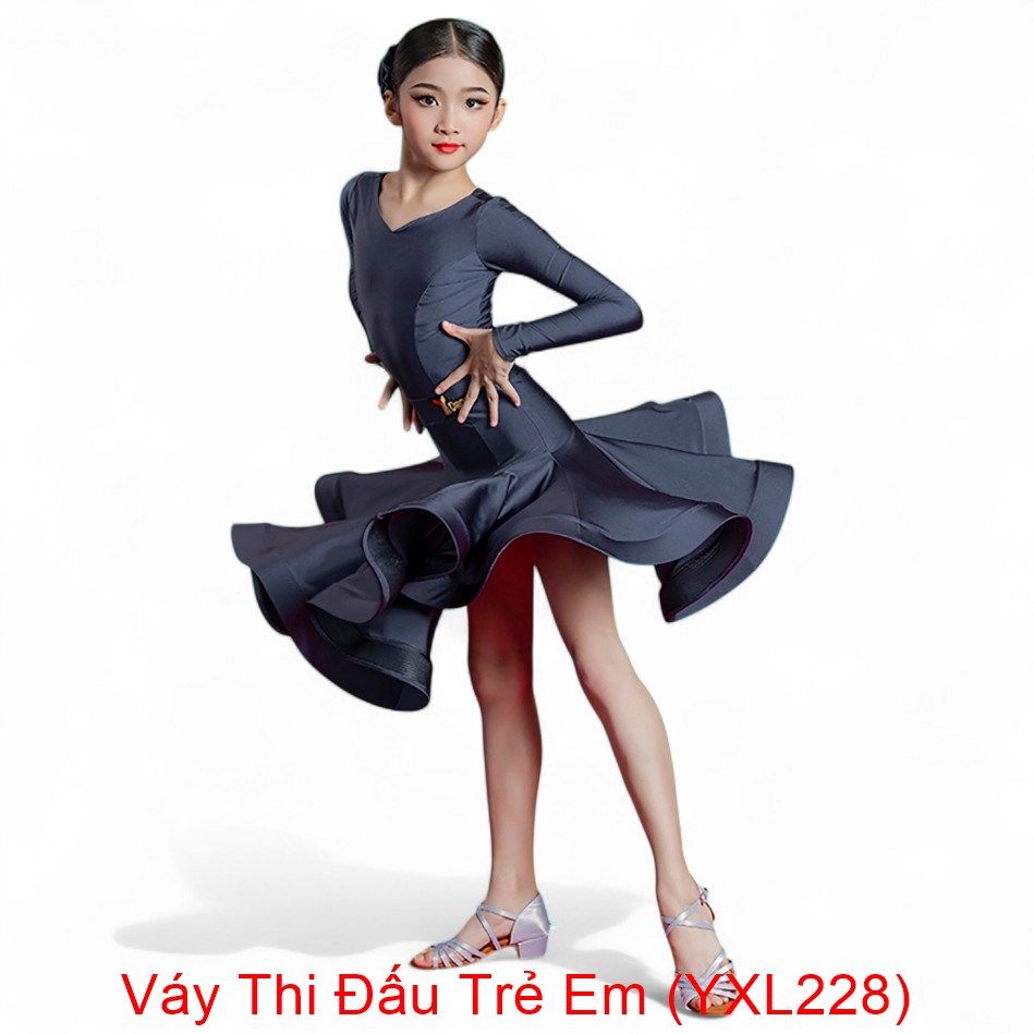 Váy Thi Đấu Khiêu Vũ Dancesports Trẻ Em (YXL228) - Xám + Size