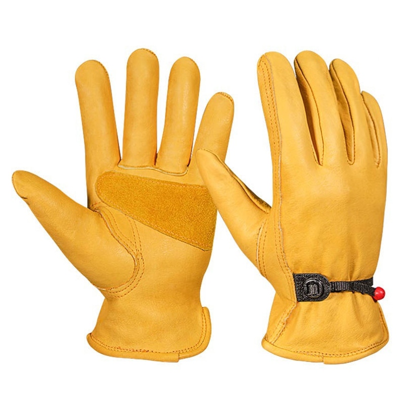 1 cặp găng tay làm việc nam da tài xế xe máy thể thao ngoài trời Đạp Xe đua bảo vệ an ninh găng tay lái xe màu vàng an toàn