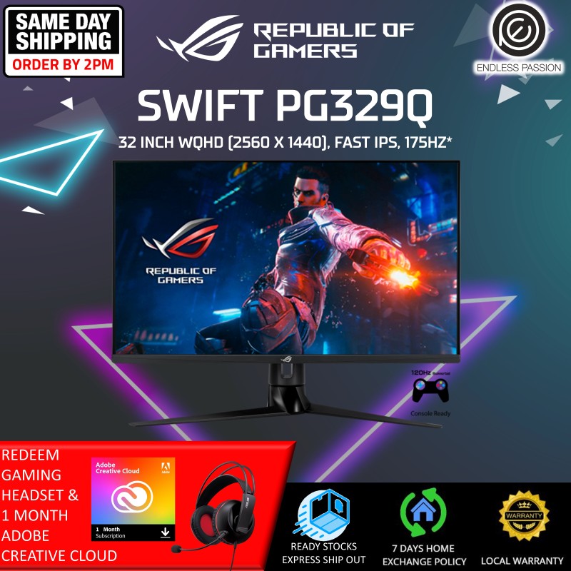 ASUS ROG Swift PG329Q Gaming Monitor – 32 inch WQHD (2560 x 1440), Fast IPS, 175Hz*, 1ms (GTG), Extreme Low Motion Blur Sync, G-SYNC Compatible, DisplayHDR™ 600 Singapore