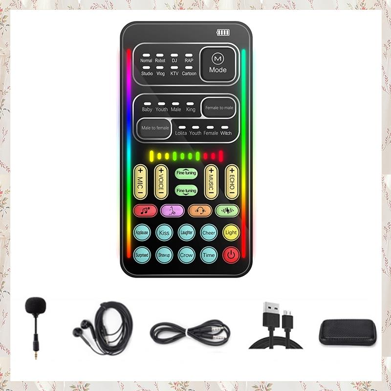 (MDQS) I9 Voice Changer Full Kit Multiple Audio Effect Bluetooth Live Sound Cards Ultra-Thin Portabl