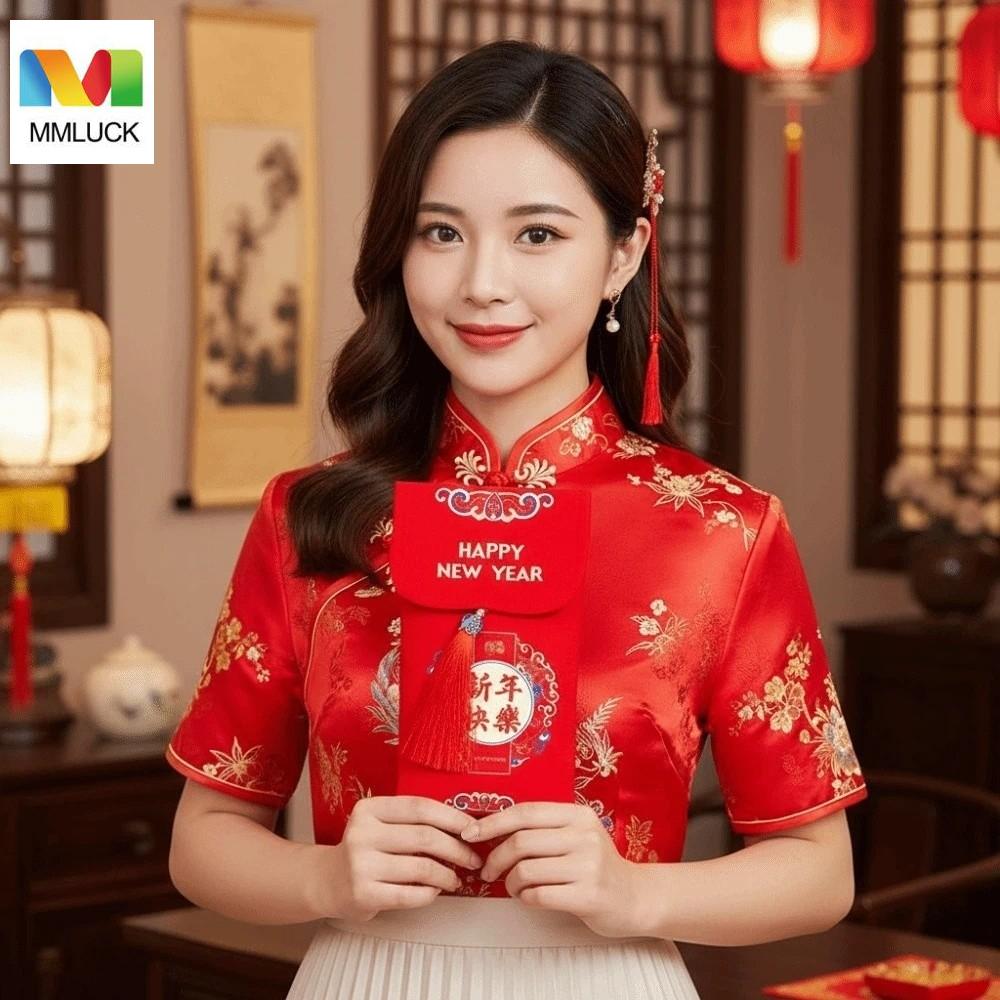 lì xì độc lạ 2026 MMLUCK Tua rua Phong bì đỏ lễ hội mùa xuân Truyền thống Đã in Thiên Chúa Tài Lộc Bao Lì Xì Đỏ Túi đóng gói quà tặng Tiền thưởng Gói Tiền May Mắn Quà tặng Tết Nguyên Đán