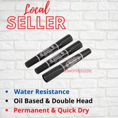Double-head Permanent Marker Pen Oil-based with Bullet & Chisel Tips Black Blue Red
