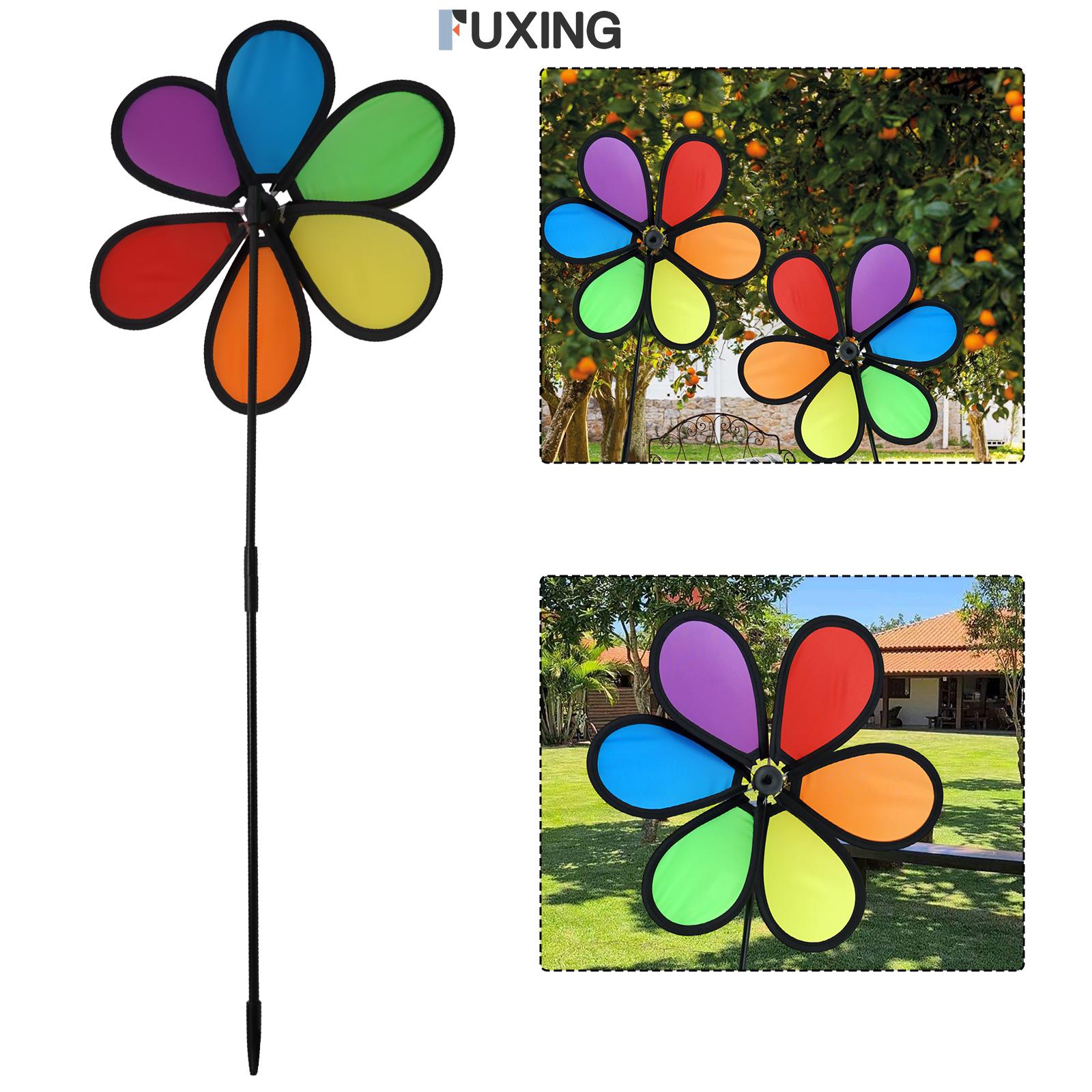 อุปกรณ์ทำสวนและตกแต่งกลางแจ้ง 芙鑫FUXING FUXING 1 ชิ้นกังหันลมดอกไม้ที่มีสีสันทนทานผ้ากังหันลมตกแต่งสวน