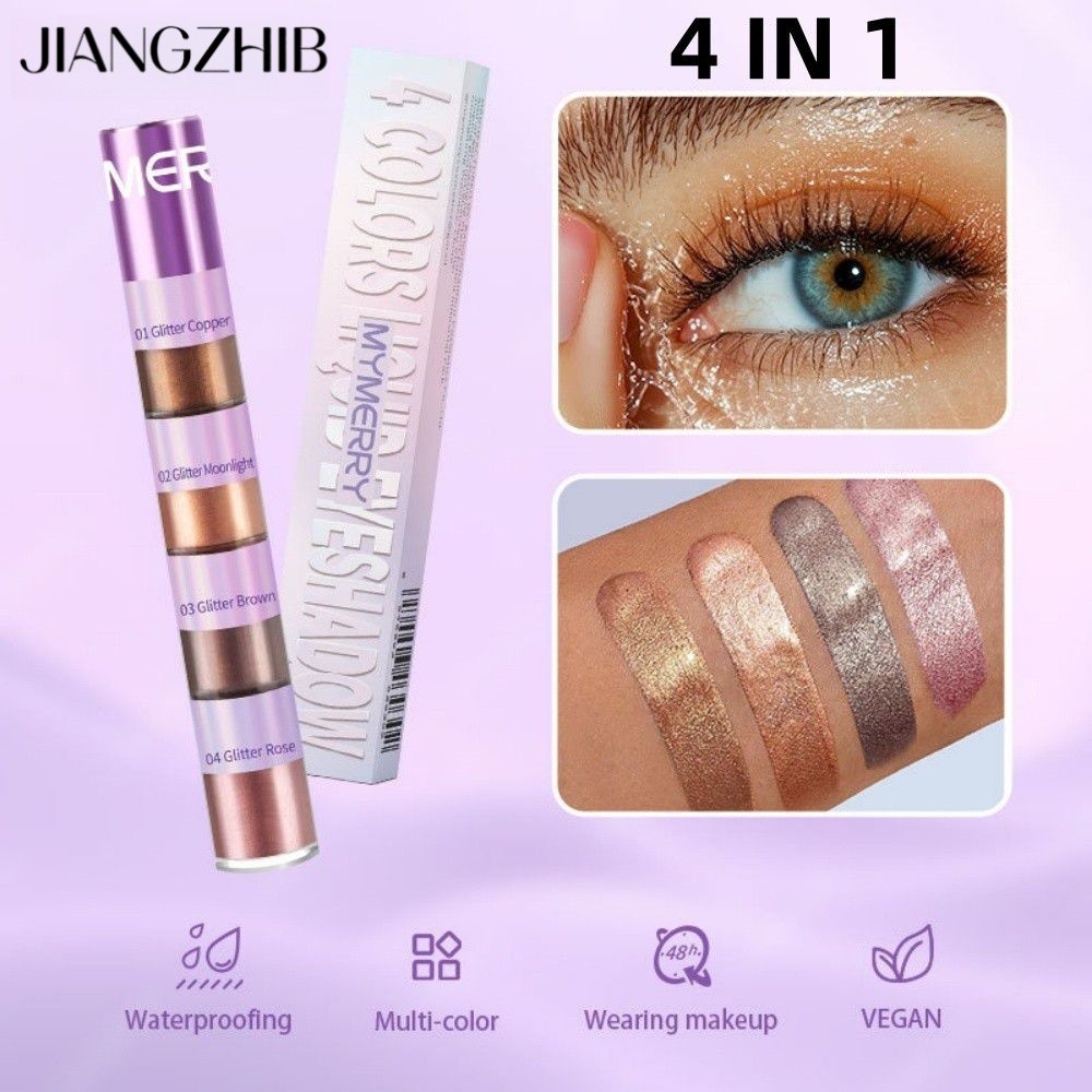 Jiangzhib Mymerry 4-in-1 Makeup Set, Complete in One Stick: Lip Gloss + Non-Stick Lip Tint + Liquid Lipstick + Eye Shadow + Highlighter + Concealer, Separated into 4 Layers, 4 Colors, Easy to Carry. ราคา 21 บาท*ส่งฟรี