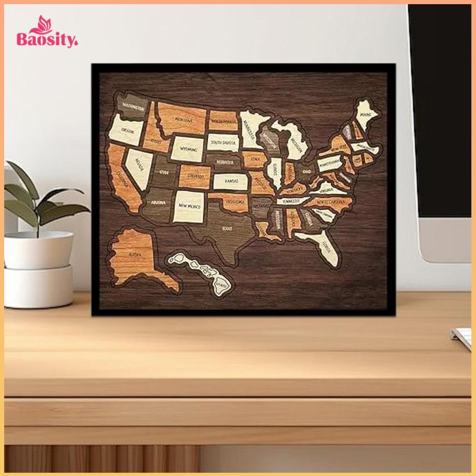 Baosity Interactive Decor USA Travel Map Kit Unique Gift USA Travel Tracker Map Detailed Engraving United States Wall Art Kit Laser Cut for Office ราคา 569 บาท*ส่งฟรี