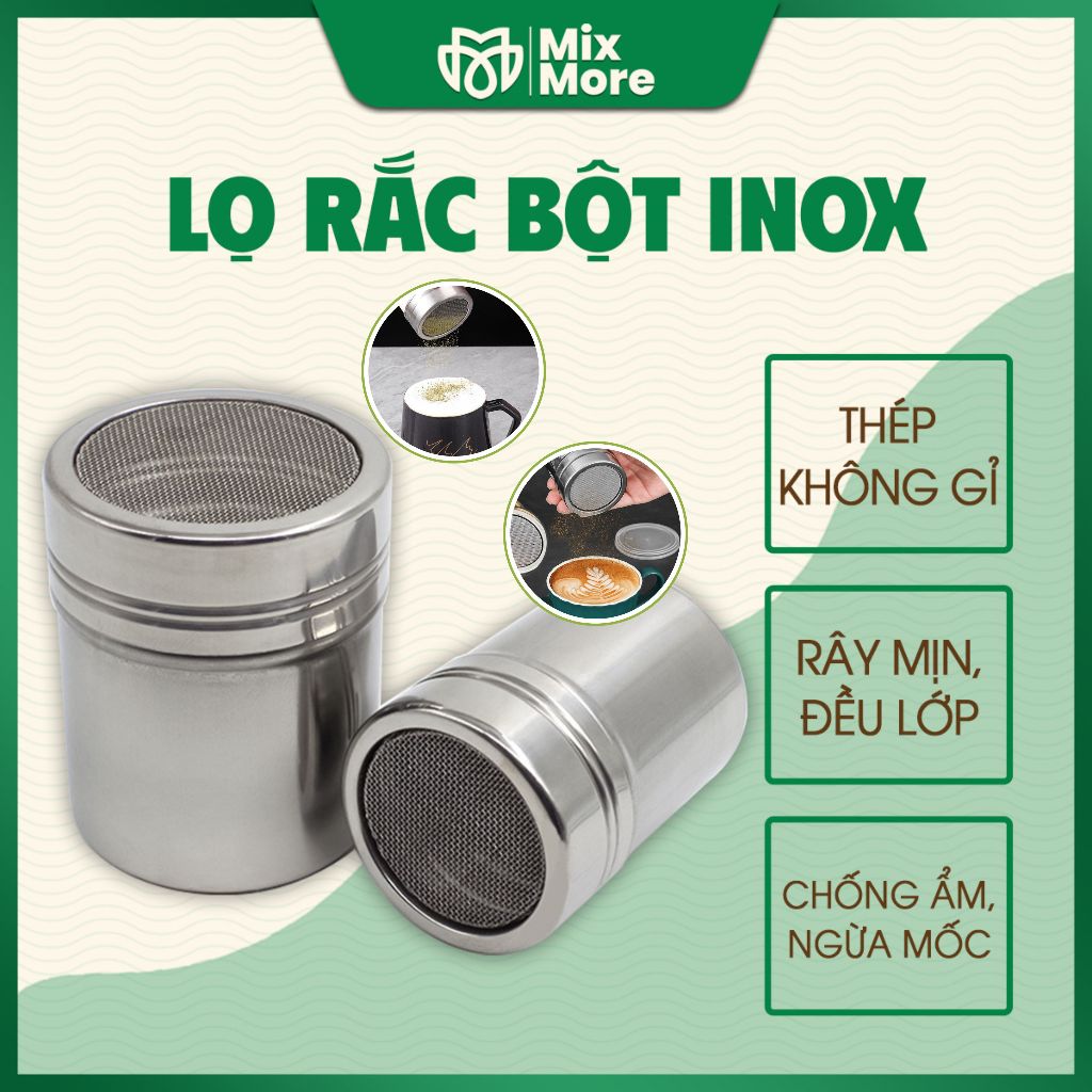 Lọ rắc bột inox, dụng cụ rắc bột cacao, matcha, bột mì, bột ớt, tiêu trang trí đồ uống, làm bánh,pha chế,quán ăn mixmore