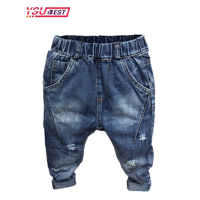 Children's Jeans Boys Small Hole Jeans Spring Autumn Kids Casual Fashion Trousers Boys Korean Style Elastic Waist Straight Pants