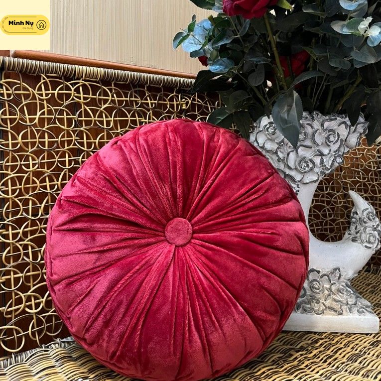 Gối tựa lưng sofa, đệm tròn ngồi bệt bánh xe sang chảnh chất liệu vải nhung size 40cm