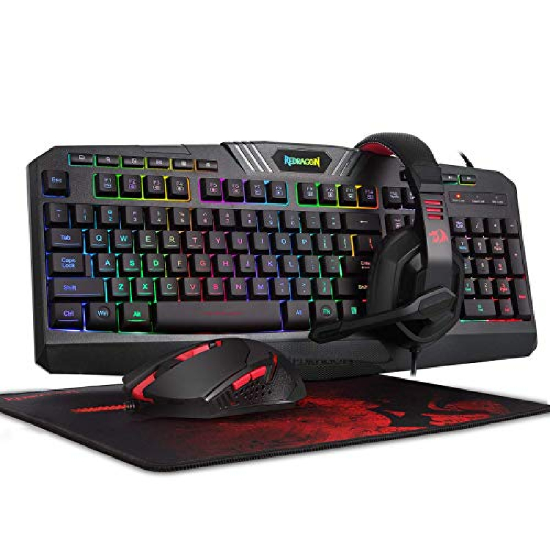Redragon S101 Wired RGB Backlit Gaming Keyboard and Mouse, Gaming Mouse Pad, Gaming Headset Combo All in 1 PC Gamer Bundle for Windows PC – (Black) Singapore
