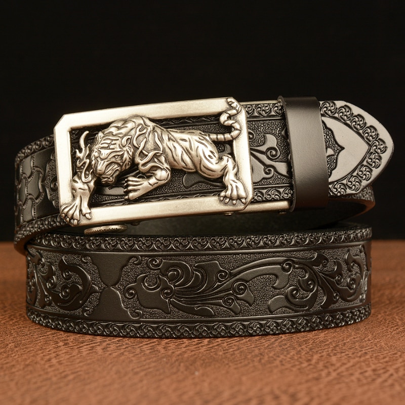 Thời trang Tigger khóa với tang họa tiết cỏ thắt lưng bằng da cho công việc nam giới của vành đai nghệ thuật khóa tự động Thắt lưng công sở khóa kim loại