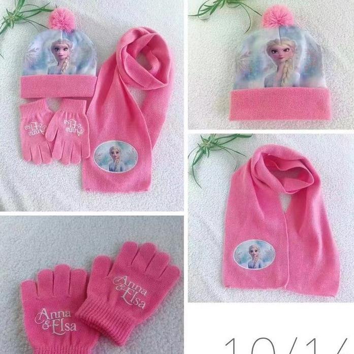 Set khăn mũ bộ cho bé gái, khăn len, mũ len hình công chúa siêu xinh - NEW NEW