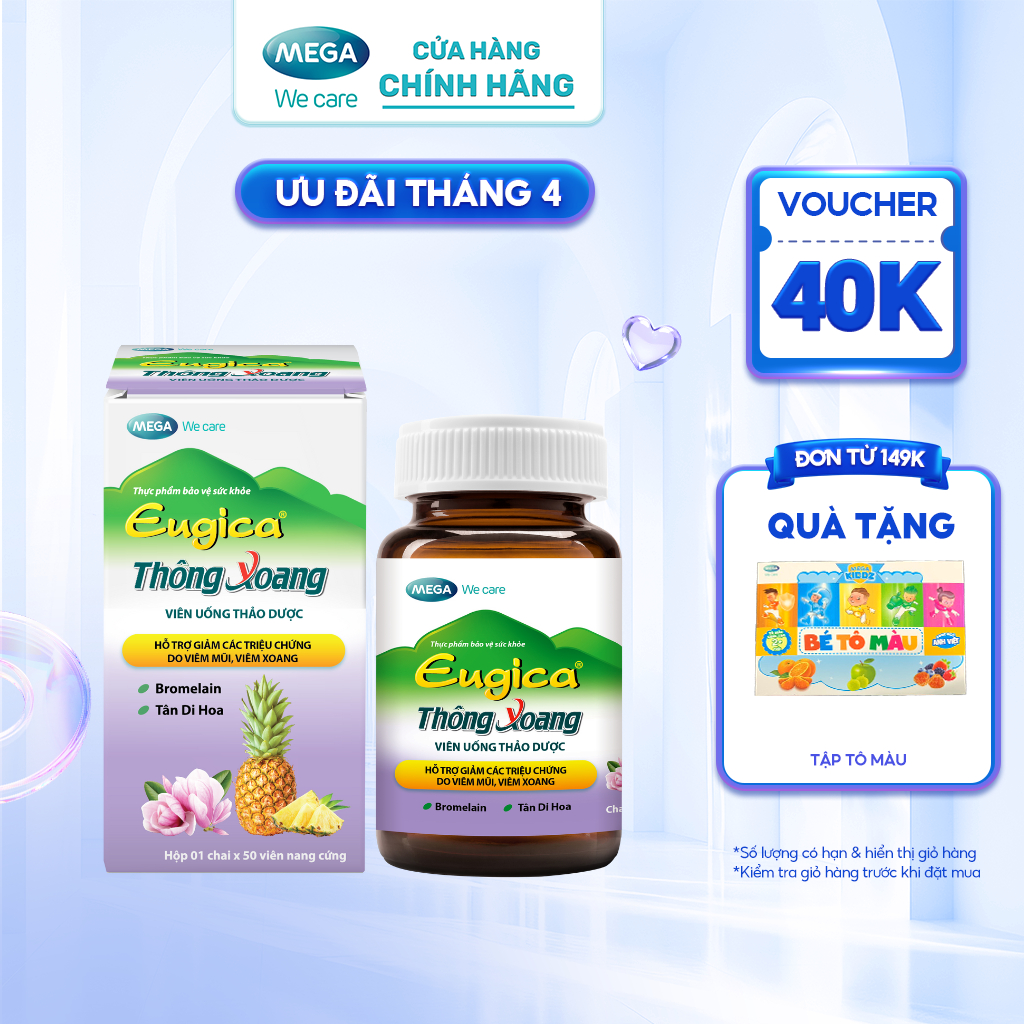 Viên uống thảo dược hỗ trợ giảm các triệu chứng do viêm mũi, viêm xoang EUGICA THÔNG XOANG (Hộp 50 viên)