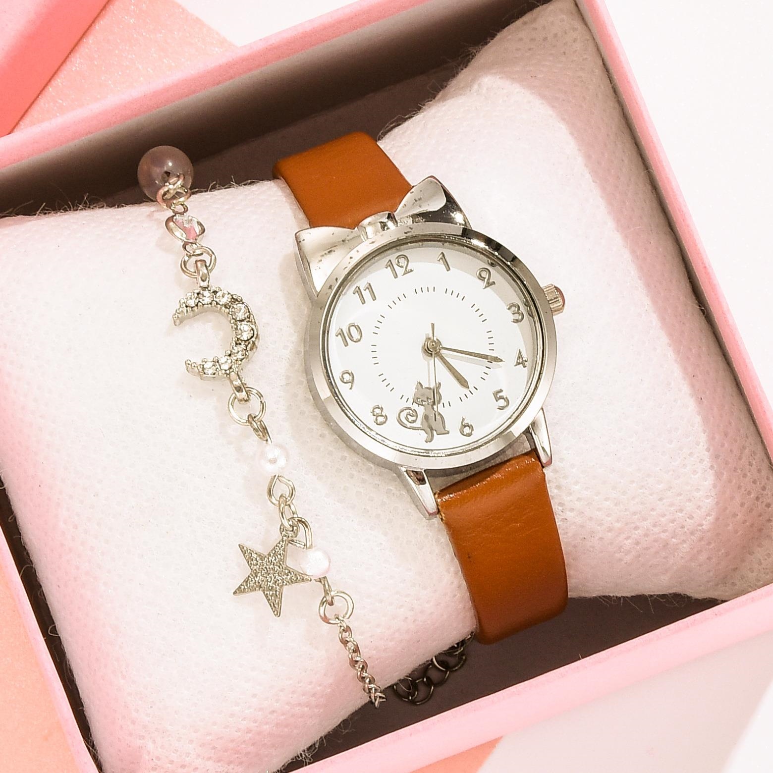 Simple student watch Douyin ladies trendy fresh quartz watch set