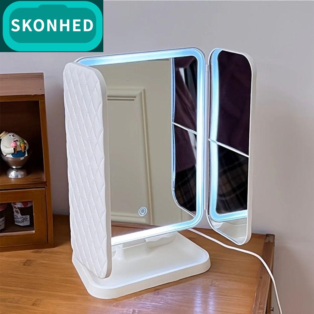 SKONHED 180 ° ปรับหมุนได้ กระจกเครื่องสำอาง กำลังขยาย3X/2X/1X สวิตช์เซ็นเซอร์สัมผัส กระจกโต๊ะเครื่องแป้ง ชาร์จใหม่ได้ พับเก็บได้ กระจกสมาร์ท เดสก์ท็อป ราคา 743 บาท*ส่งฟรี