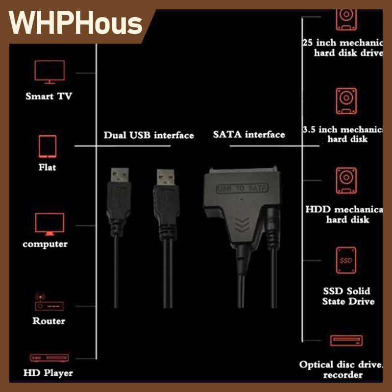 WHPHous สาย SATA สำหรับแล็ปท็อป SSD 2.5นิ้วเดสก์ท็อปฮาร์ดไดรฟ์ภายนอกฮาร์ดไดรฟ์ USB อะแดปเตอร์2.0กับพอร์ตจ่ายไฟสำหรับ OS สำหรับ windwos ราคา 74 บาท*ส่งฟรี