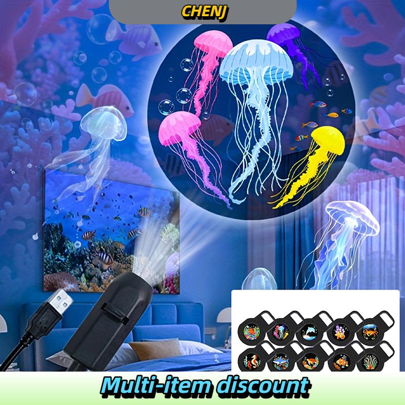 CHENJ ไฟโปรเจคเตอร์ LED USB Ocean Life รีโมทคอนโทรลโคมไฟหมุนได้360องศาสำหรับตกแต่งห้องนอนอารมณ์ ราคา 76 บาท*ส่งฟรี