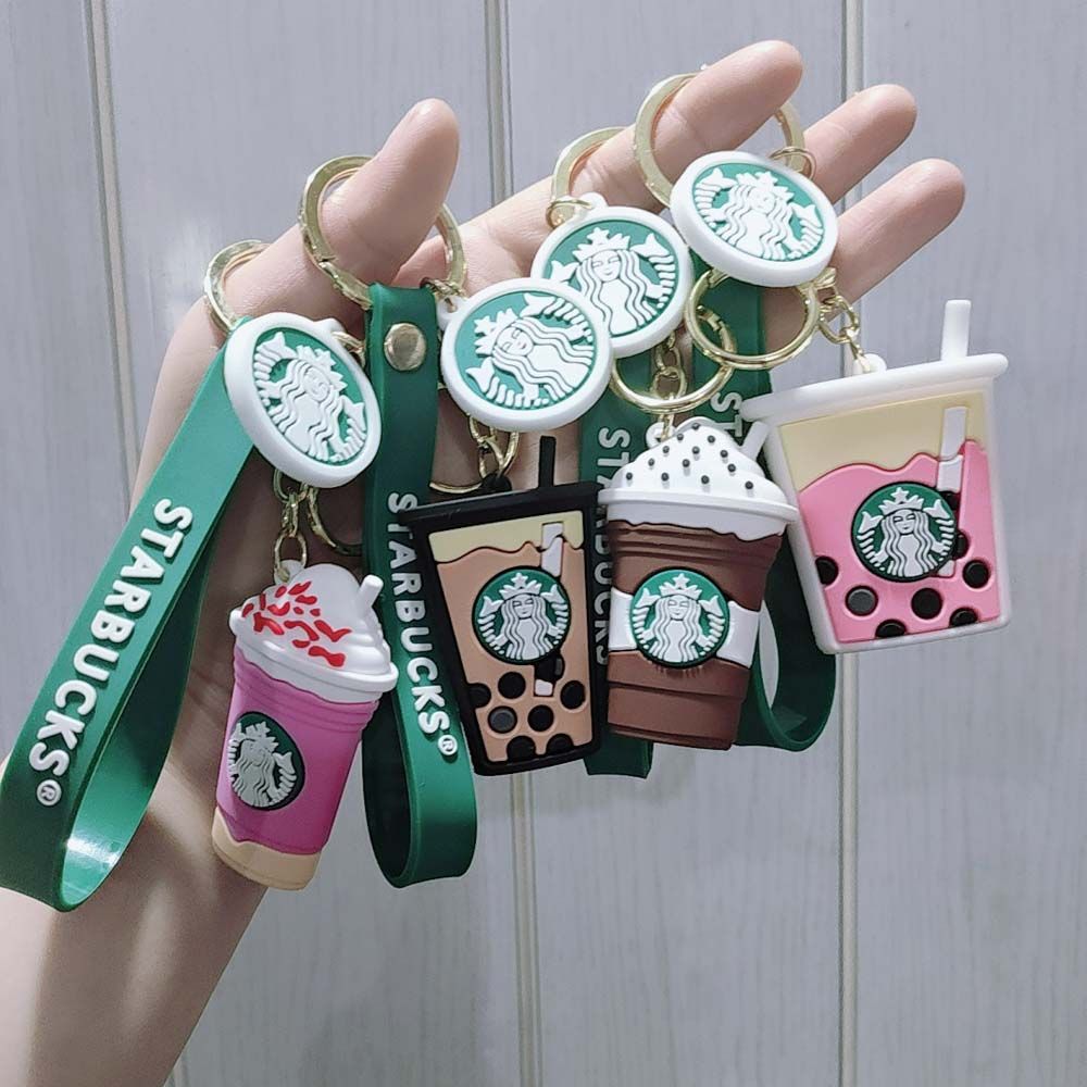 DHL Starbucks Resin Keychain Cute Cartoon Couple Simulated Coffee Cup Woven  Rope Bell Car Key Chain PRO232 From Promotionspace, $2.2