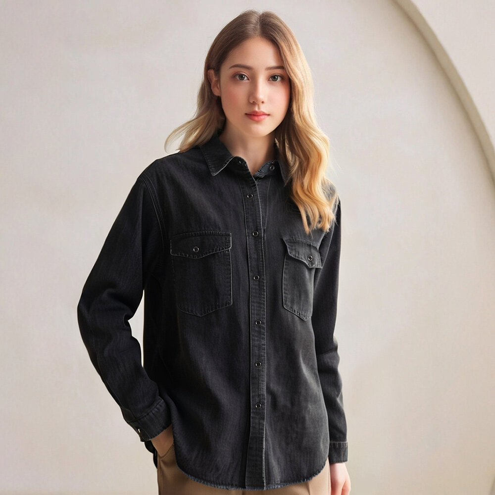 BRANCHÉ Phụ Nữ Của Denim Áo Khoác Mùa Xuân Mát Mẻ Unisex Túi Dài Tay Áo Sơ Mi Cổ Áo Thường Xuyên Phù Hợp Thời Trang Phố Denim Áo Khoác B250124