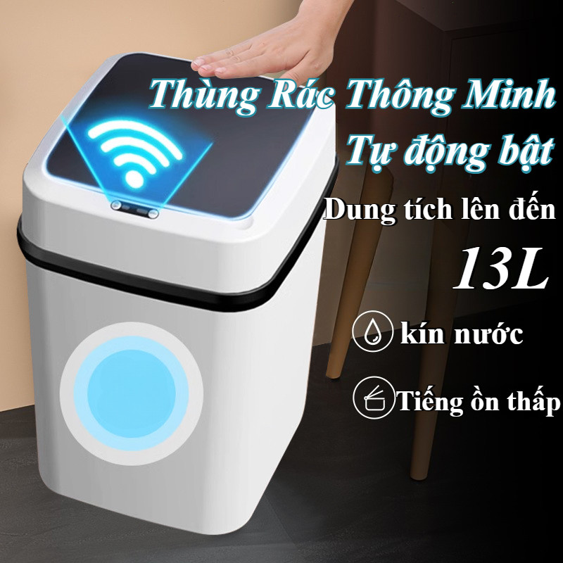 Thùng Rác Thông Minh Dung tích lớn 13L,Thông minh Thùng rác Với nắp đậy Thùng rác điện Thùng rác cảm ứng gia đình