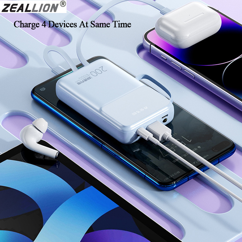 Zeallion 20000mAh 10000mAh sạc dự phòng được xây dựng trong Cáp đèn LED xách tay mini Powerbank Bộ Sạc Pin Ngoài Powerbank cho điện thoại di động