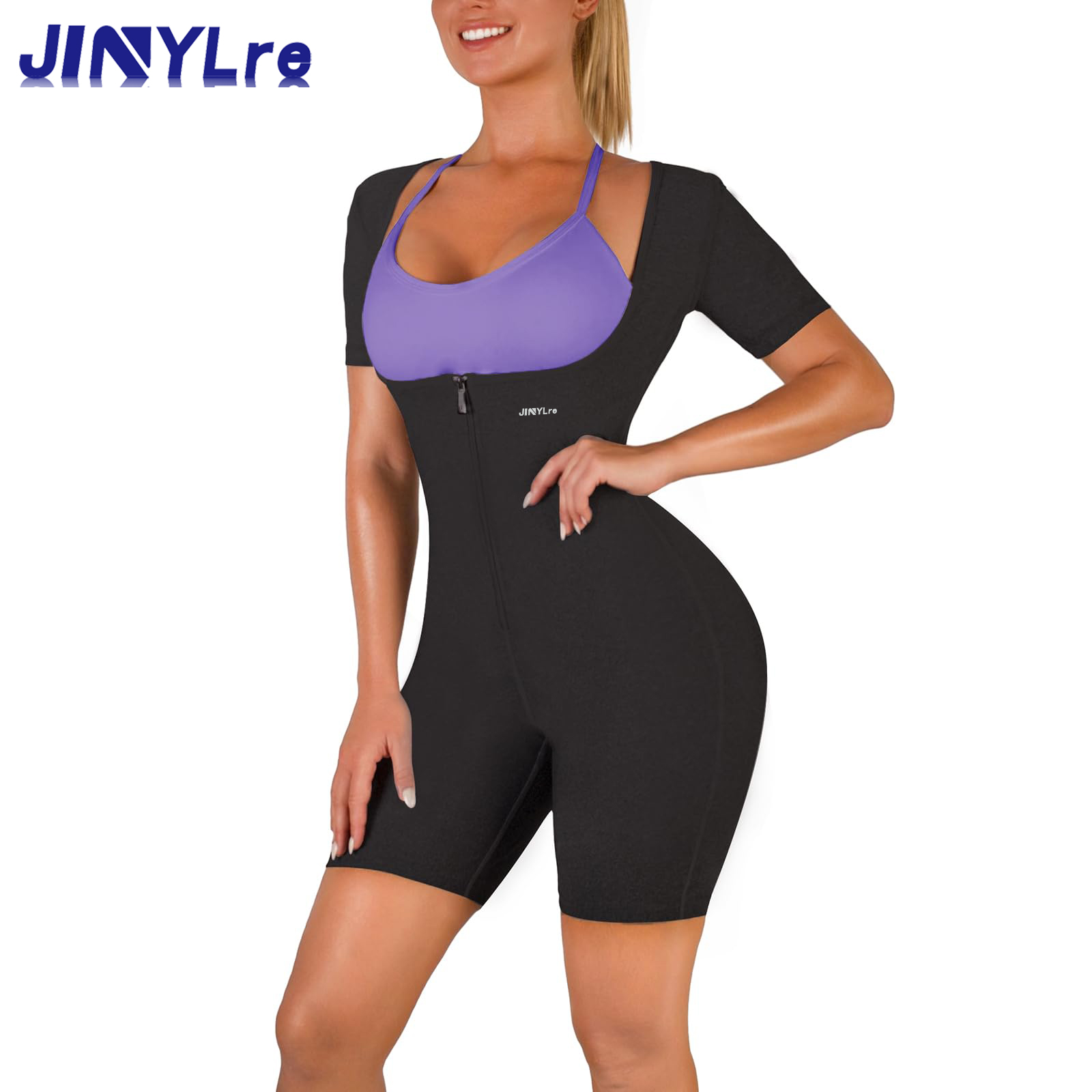 Jinylre Phụ Nữ áo tắm hơi gen phần eo mặc khi tập luyện 3 Trong 1 Đầy Đủ Cơ Thể Mồ Hôi Jumpsuit Cho Phụ Nữ Bụng Chất Béo