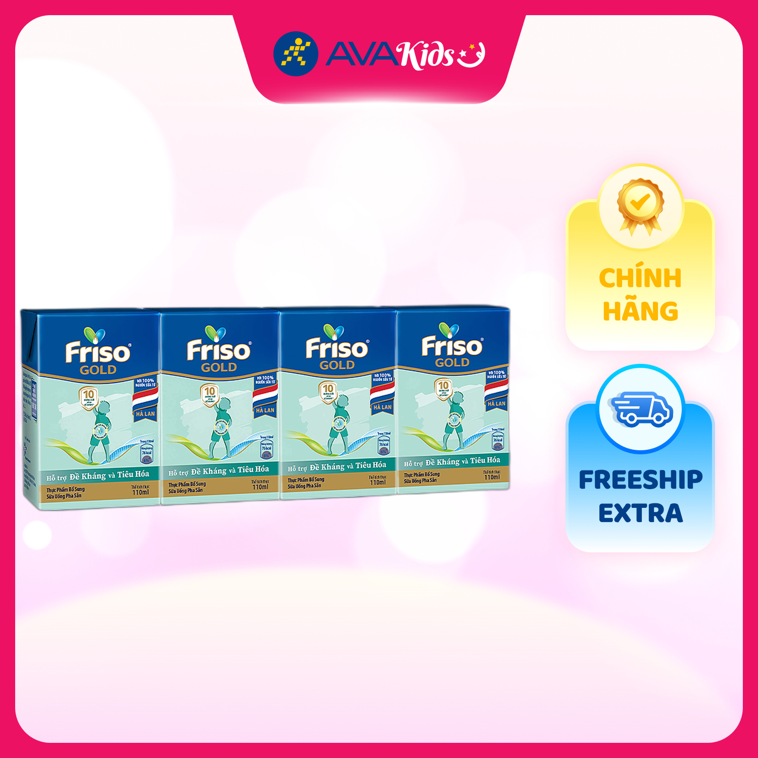 Lốc 4 hộp sữa pha sẵn Friso Gold hương vani 110 ml (từ 1 tuổi)