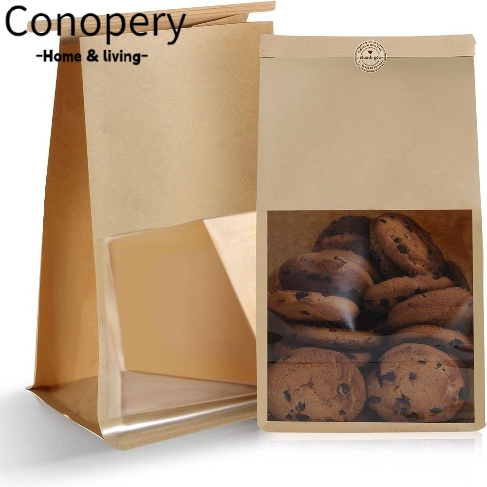 Conopery 50 chiếc túi đựng bánh quy để đóng gói, giấy kraft 11,1 inch túi đựng bánh có cửa sổ, bền với giấy bông windows + pet + cpp túi bánh quy để làm quà tặng làm bánh