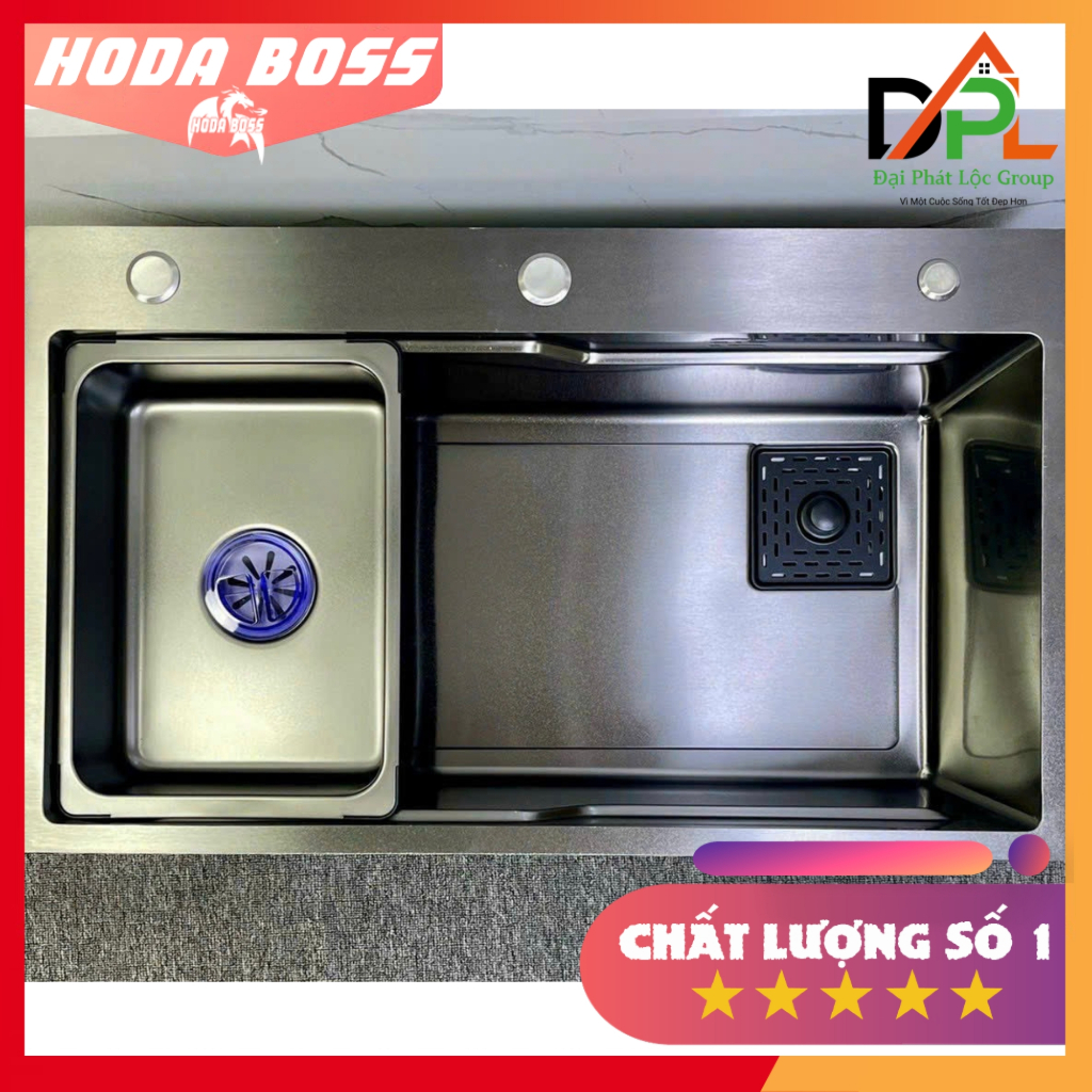 Chậu rửa bát 1 hố đúc HODABOSS kích thước 68x46cm  Bồn Rửa Chén 1 Ngăn mạ tĩnh điện titan Tặng chậu 