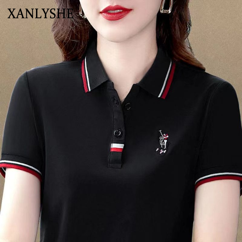 XANLYSHE เสื้อโปโลแขนสั้นสไตล์เกาหลีสำหรับผู้หญิง แฟชั่นสบายๆ เหมาะกับแม่บ้านวัยกลางคน ราคา 167 บาท*ส่งฟรี