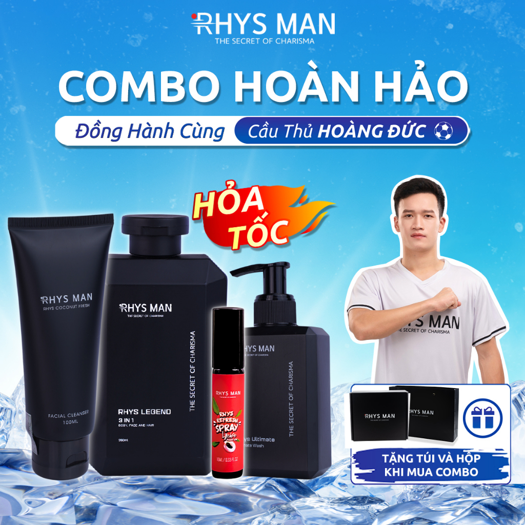 Quà tặng nam -Sữa tắm nam 3in1 hương nước hoa & Sữa rửa mặt hương dừa & Dung dịch vệ sinh nam & Xịt thơm miệng 10ml