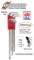 BONDHUS Hex L-Wrenches Set ชุดประแจหกเหลี่ยมยาว/ยาวพิเศษ หัวตัด/หัวบอล (1.5-10 mm 9ชิ้น/ชุด) แท้USA.