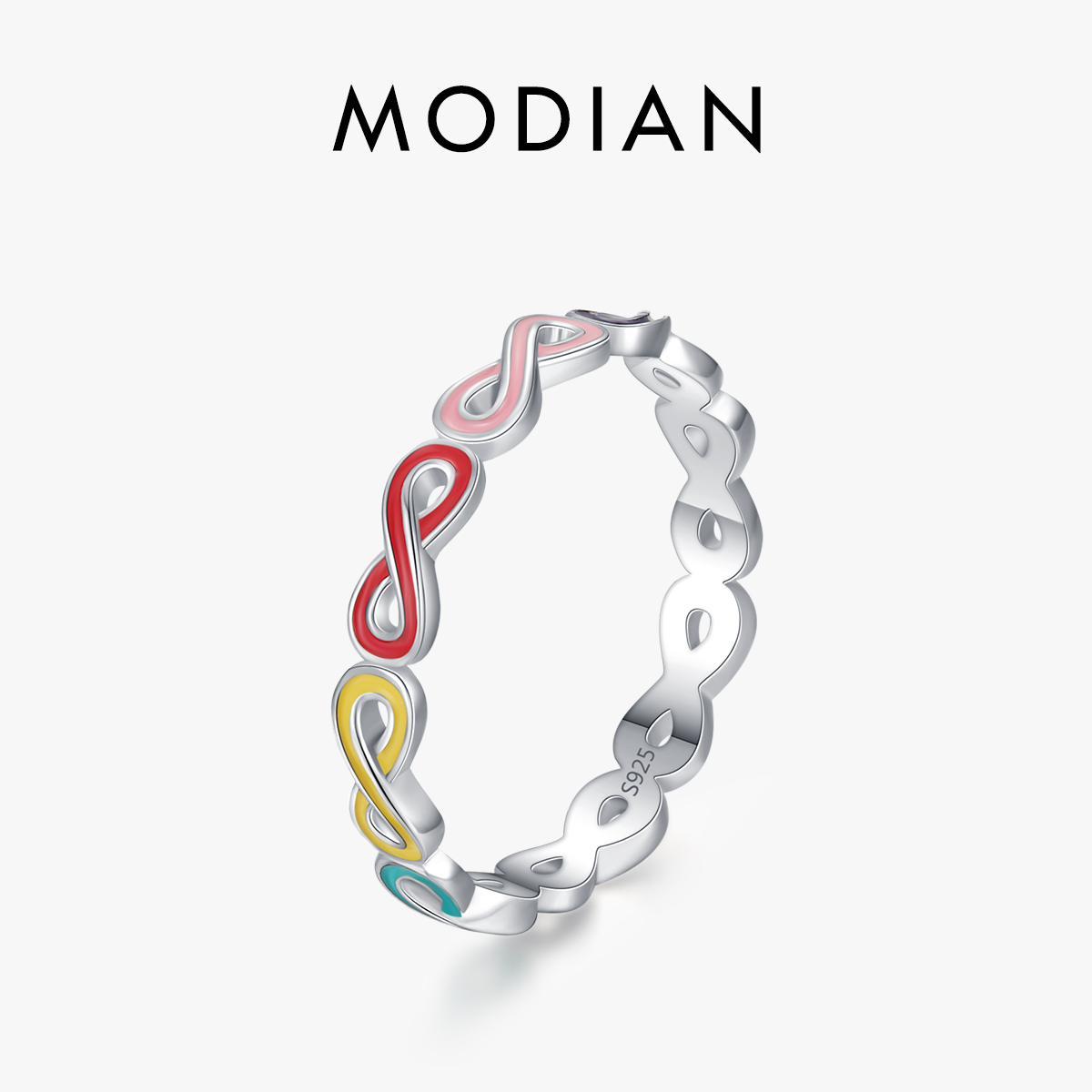 MODIAN 925 Sterling Silver Fine Jewelry Accessories Colorful Enamel Romantic Infinite Love Finger Rings For Women ราคา 294 บาท*ส่งฟรี