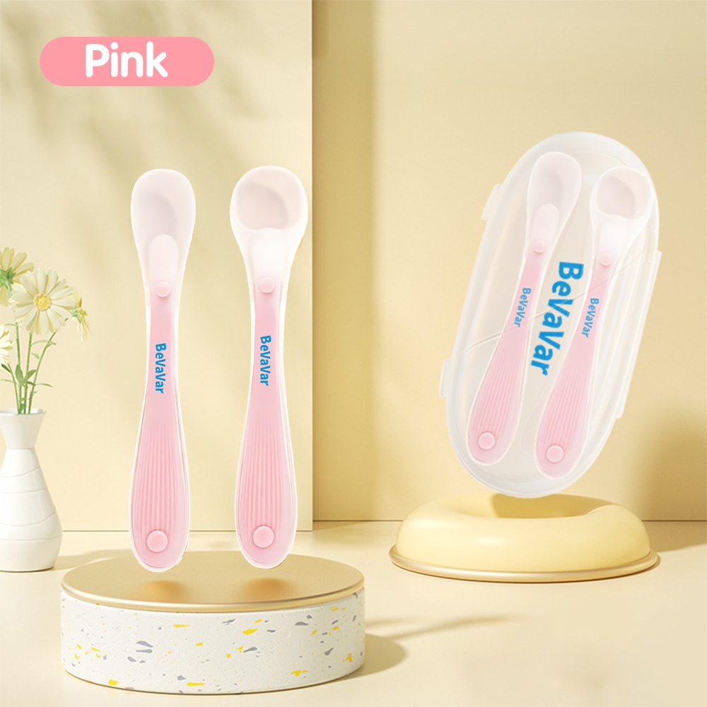 Lakoe Baby care 2 Pcs Silicone Baby Spoons Baby First Stage Training Feeding Soft Tip BPA Free