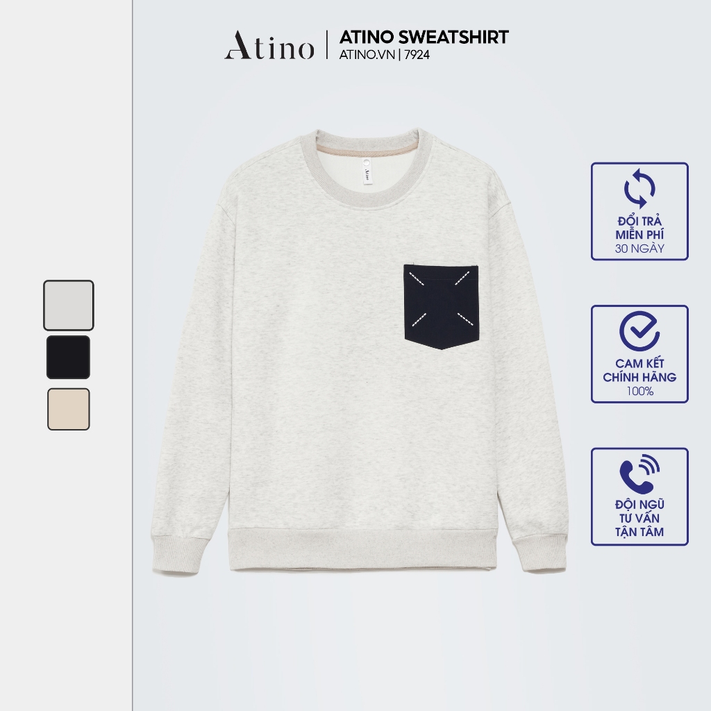 Áo Nỉ Thun Dài Tay Nam Trơn ATINO Chất Thun Nỉ Cotton Ấm Áp Trẻ Trung Form Fitted AN3.7924