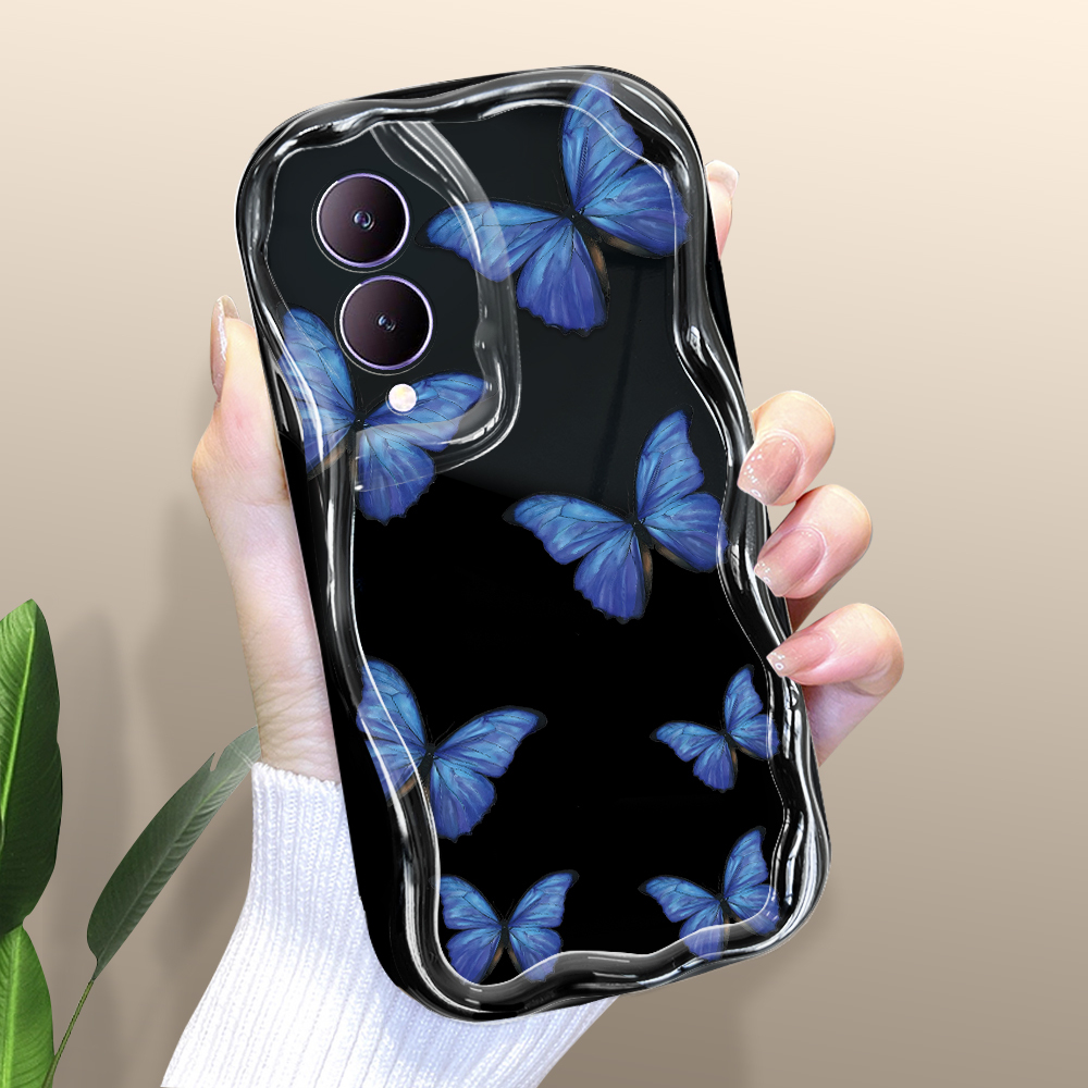 hpcase Casing For Vivo Y01 Y01A Y02S Y12 Y12A Y12S Y15 Y15A Y15C Y15S Y16 Y17 Y17S Y19 Y20 Y20 2021 Colorful Butterfly Phone Case With Cream Texture And Wavy Edge Soft Silicone Protective Case