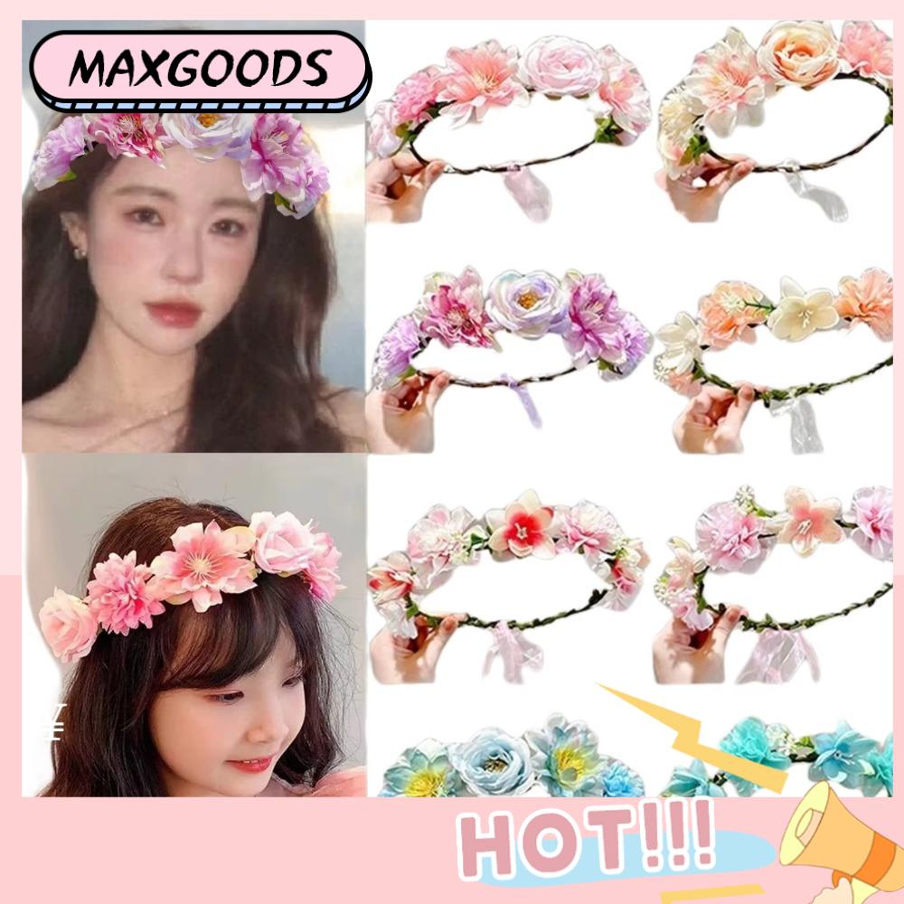 MAXG Hoa giả Vương Miện Hoa Cổ Tích Có ruy băng Phụ kiện đội đầu Băng Đô Hoa Hấp dẫn Đám cưới cô dâu Vòng hoa
