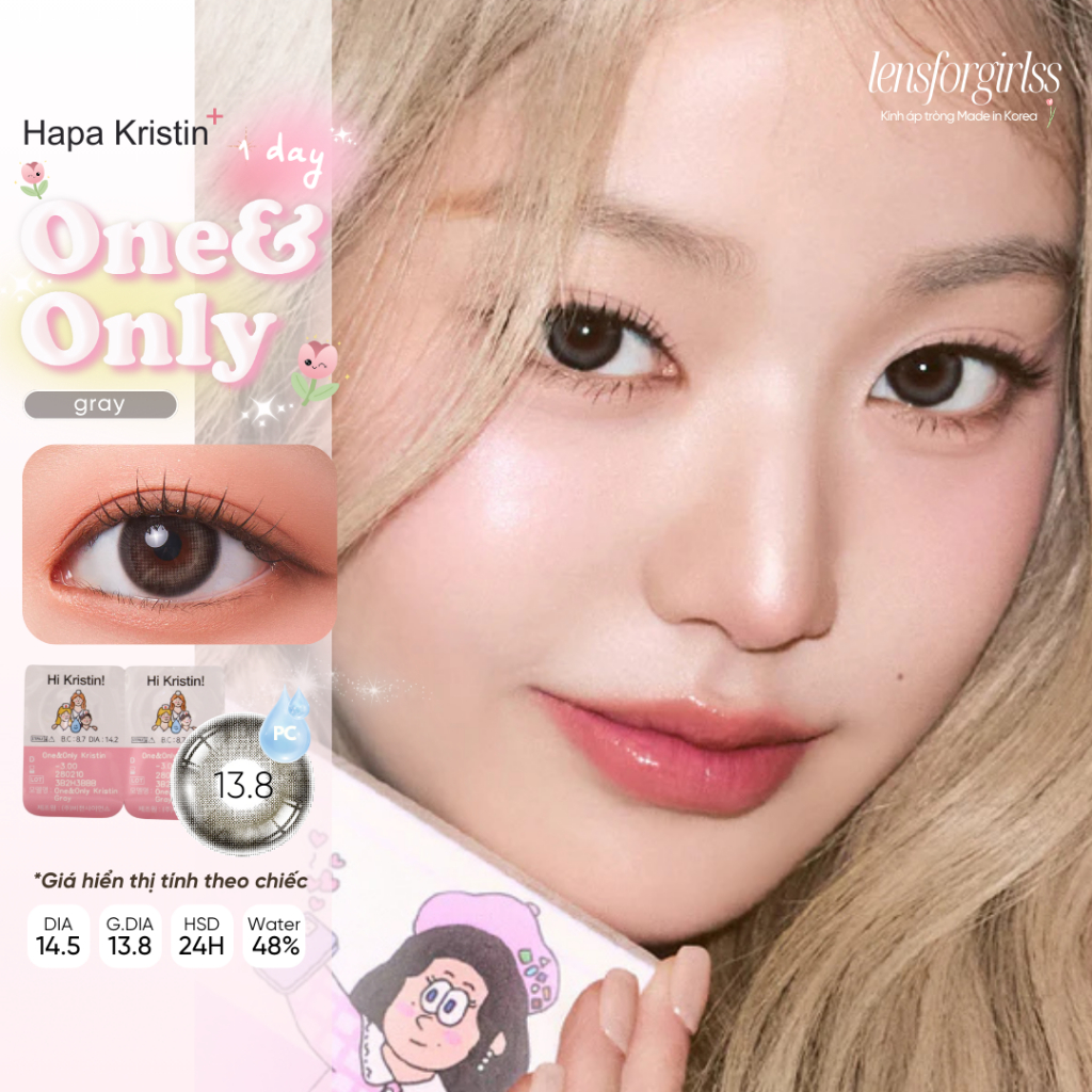 LENS WONYOUNG | Lens 1 ngày | Kính áp tròng hack mắt ONE ONLY GRAY 13.8mm chính hãng HAPAKRISTIN | LENSFORGIRLSS