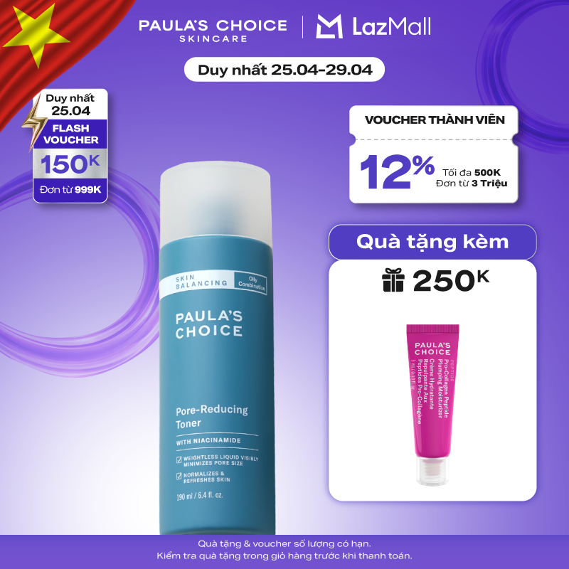 Nước hoa hồng Cân Bằng độ ẩm và Điều Chỉnh Lỗ Chân Lông Paula’s Choice Skin Balancing Pore Reducing Toner 190ml 1350