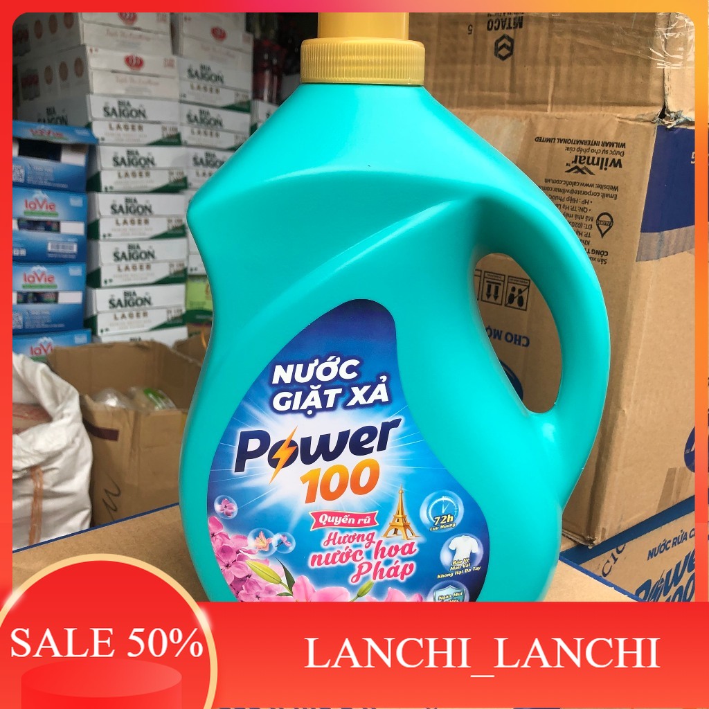 nước giặt xả power100 hương nước hoa pháp can 3,4kg