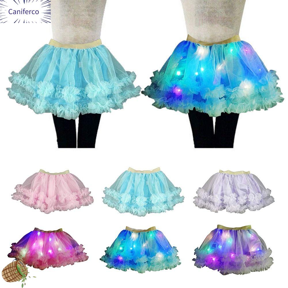 CANIFERCO Đèn LED Váy nhảy Đồ dùng tiệc tùng Thắp sáng Váy công chúa ballet Thời trang Giáng sinh Tutu phát sáng Trẻ em