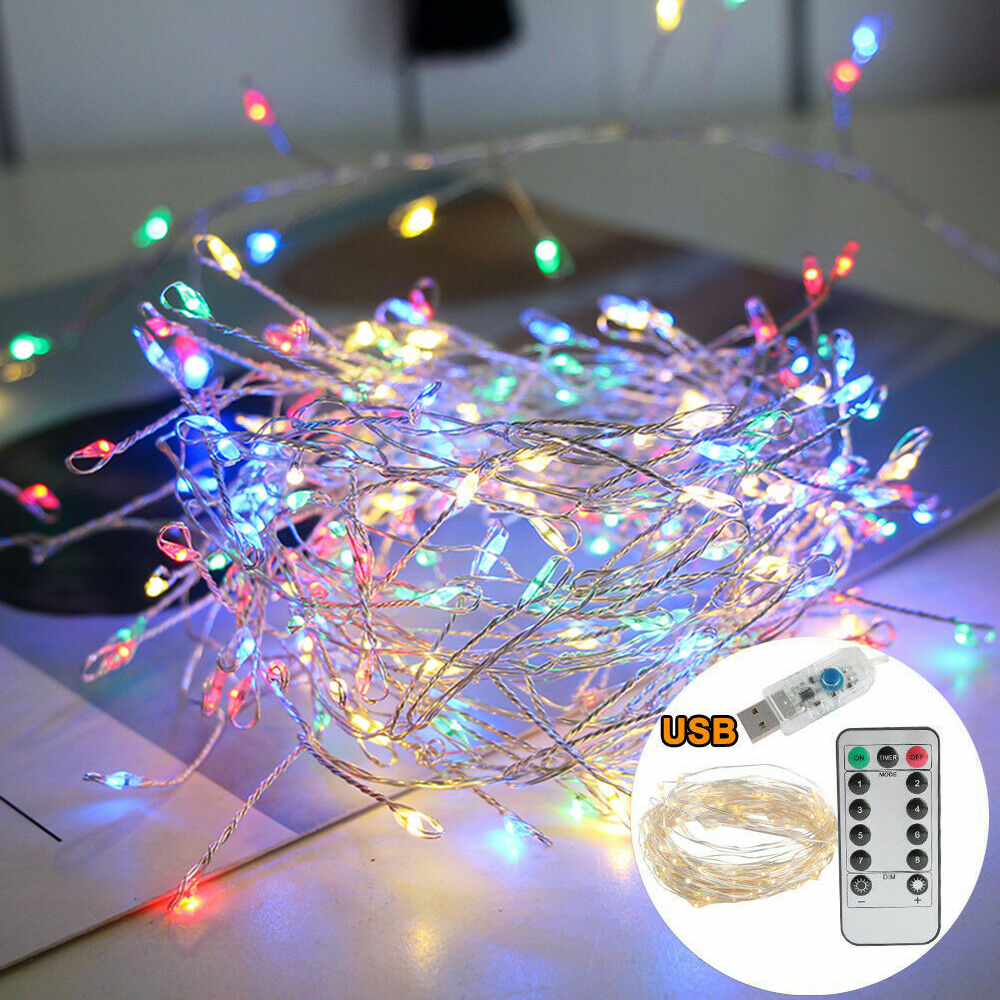 LED Copper Wire Lights USB Remote Firecracker String Lights Fairy Garland Lamp for Christmas Window Wedding Party Garden Decor