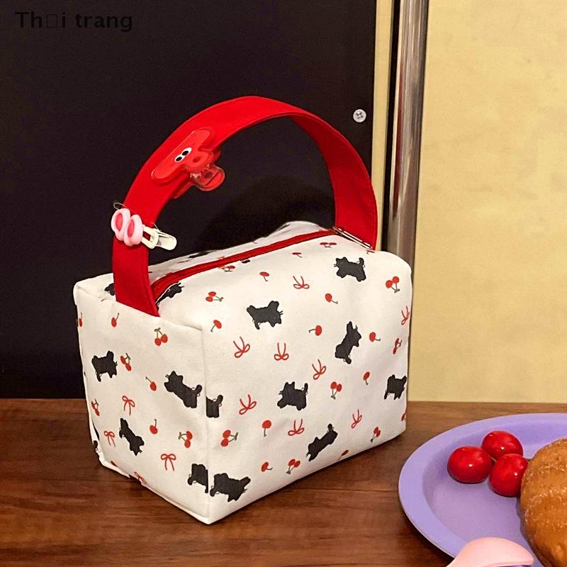 SEHENA Dễ thương mèo đen Cherry Bow in cầm tay Túi mỹ phẩm công suất cao du lịch xách tay tạp hóa lưu trữ túi thời trang trang điểm Túi Quà Tặng