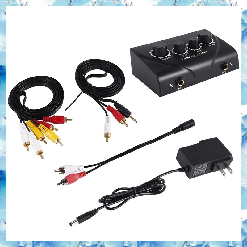 T1Portable Dual Mic Inputs Audio Sound Mixer For Amplifier & Microphone Karaoke Ok Mixer
