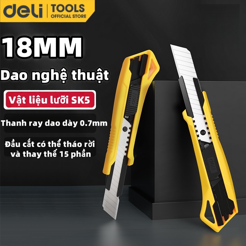 Deli Dao Rọc Giấy Hàng Cao Cấp Lưỡi Thép Không Nút Ấn Trượt Nhẹ Nhàng