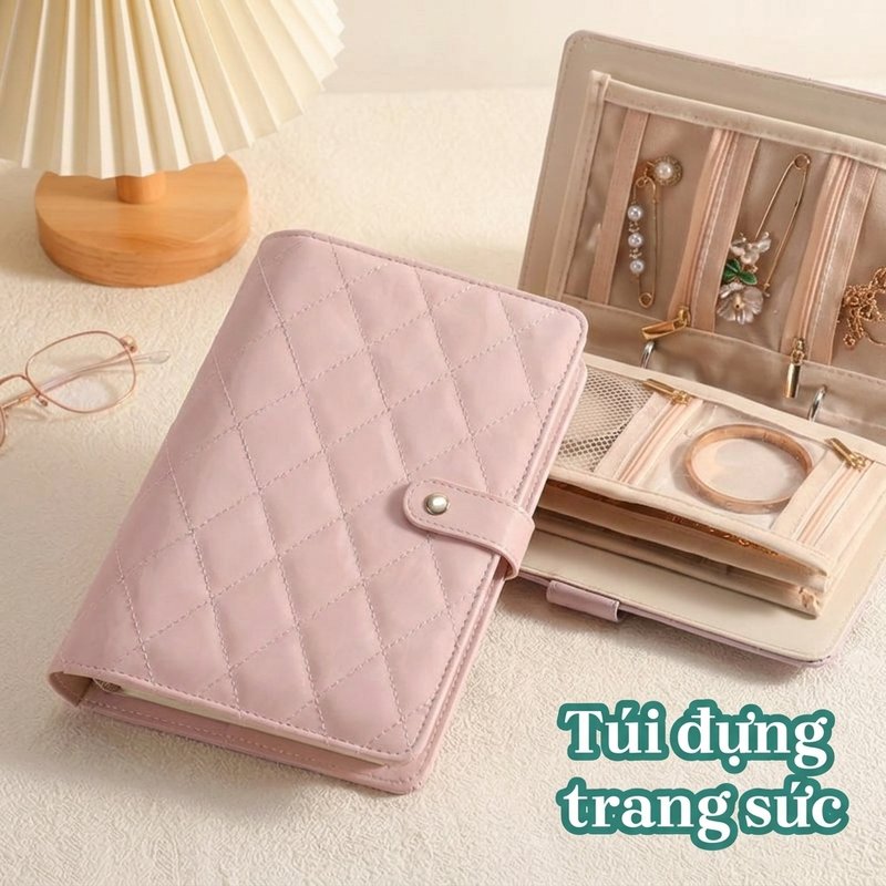 Sổ đựng trang sức da PU túi đựng nhẫn dây chuyền bông tai nhiều ngăn khóa kéo ngăn trong suốt du lịch gọn nhẹ