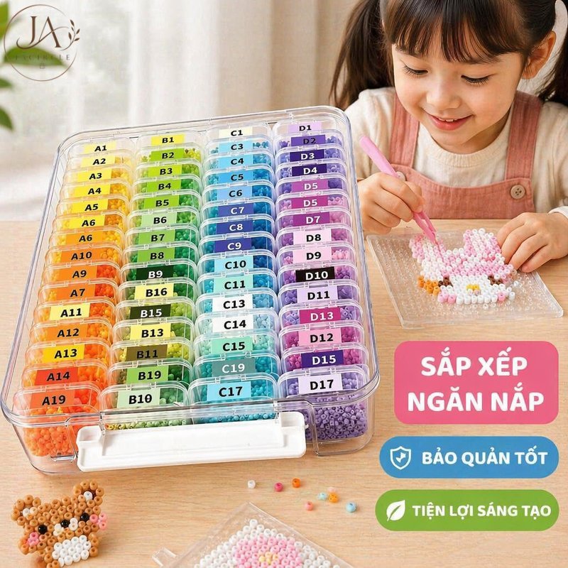 JACIRCLE Hộp chia ngăn đựng hạt perler nhựa pp trong suốt nắp kín chống bụi 30 54 60 ngăn lưu trữ đồ thủ công