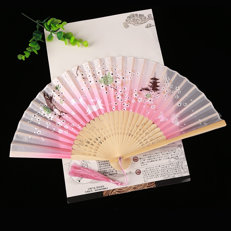 Quạt Cổ Trang xếp cầm tay Chim uyên ương quạt múa vải lụa phong cách trung hoa